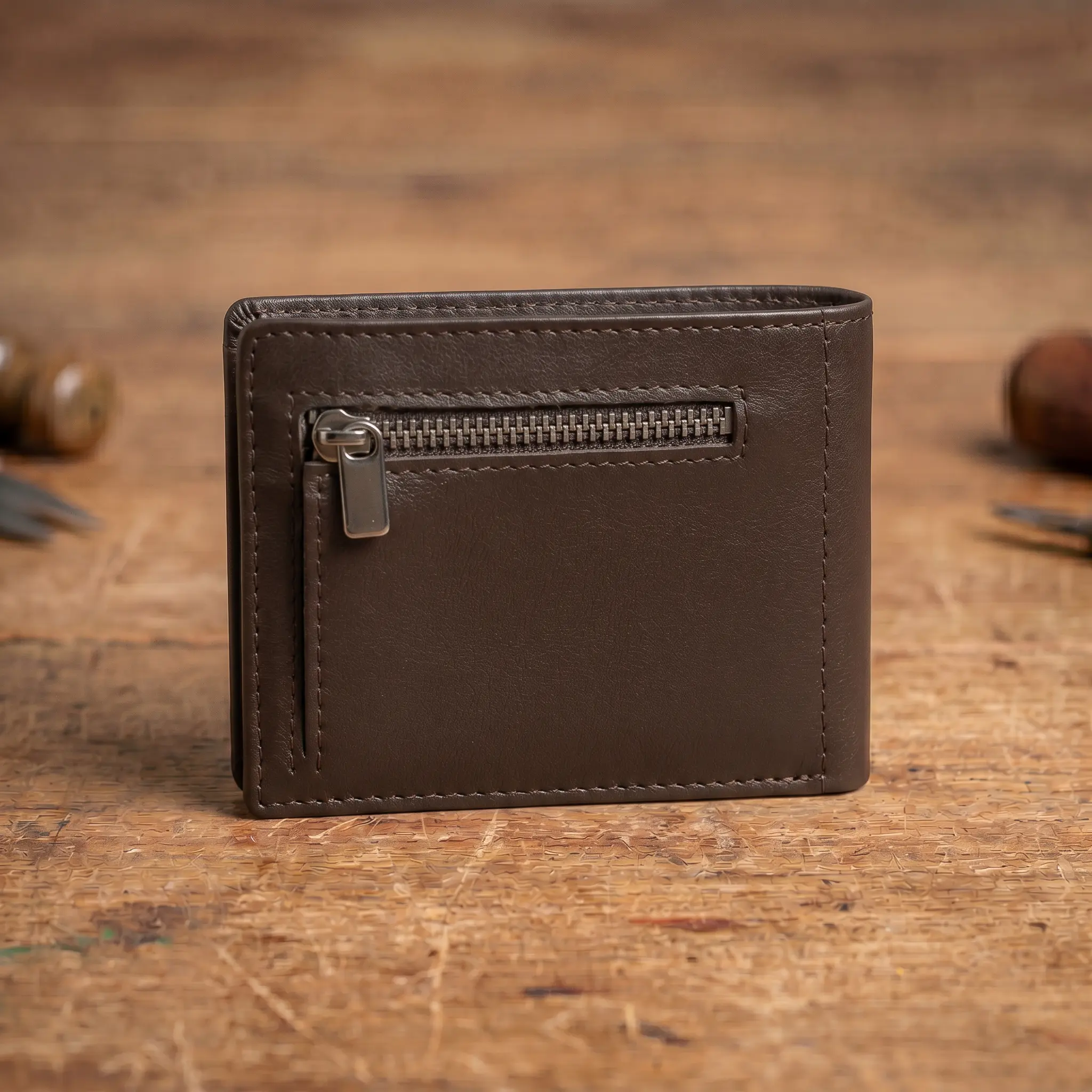 Cartera billetera marrón trasera, compartimento para monedas