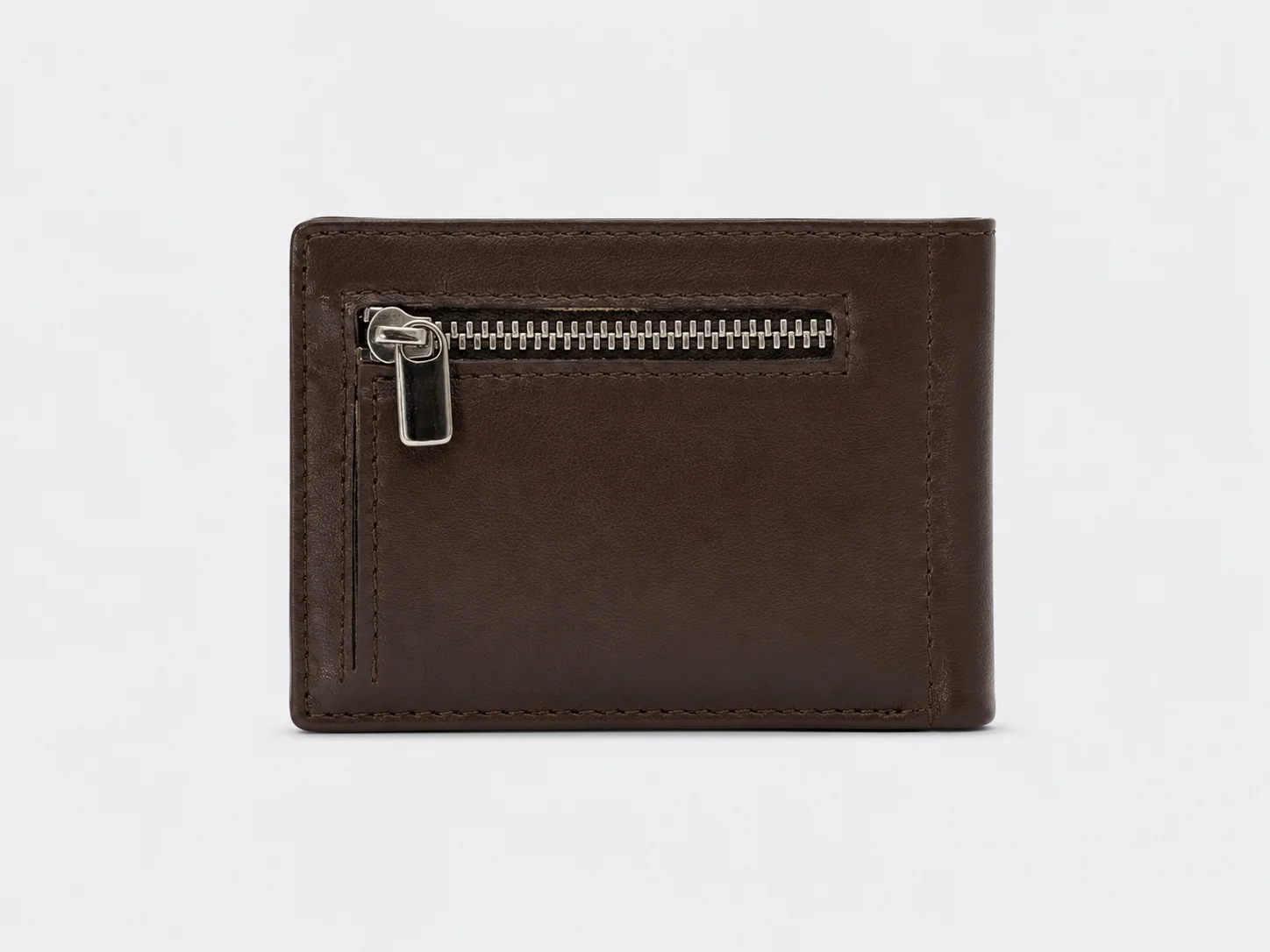 Cartera billetera marrón trasera, compartimento para monedas