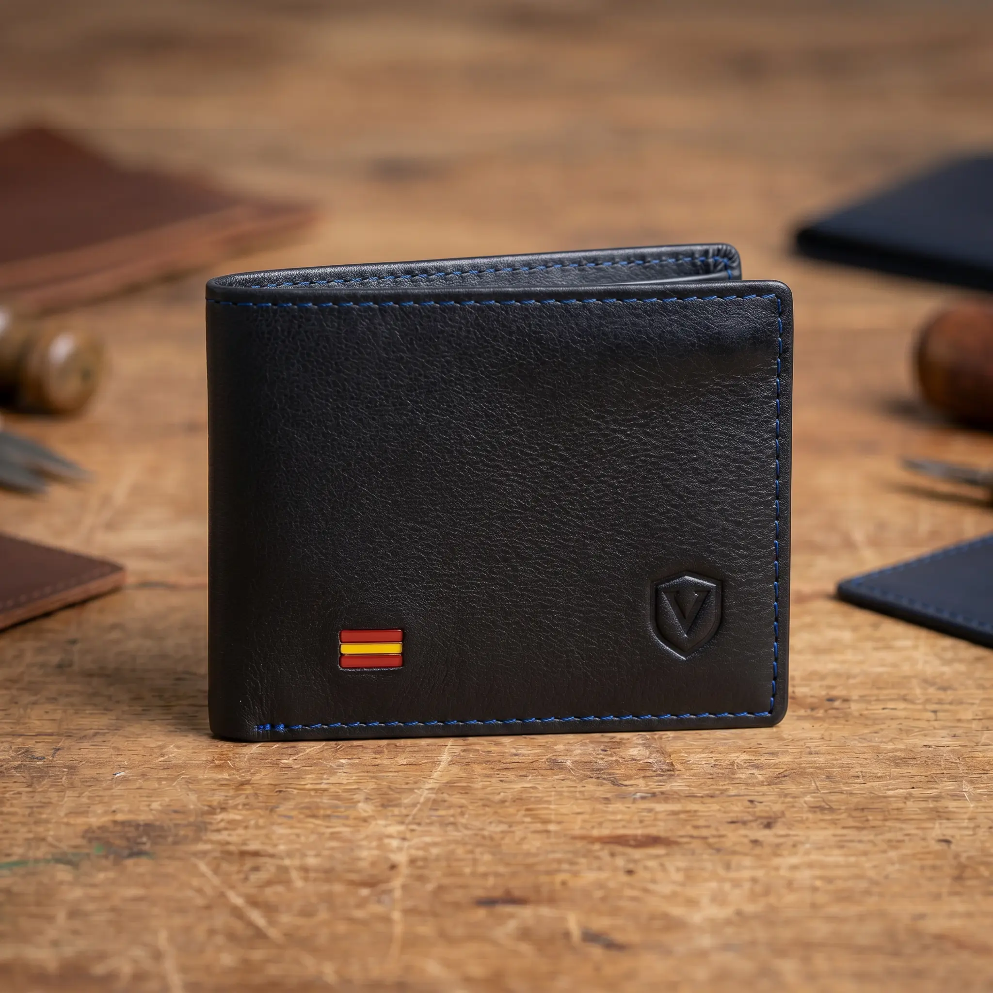 Cartera billetera negra con bandera de españa